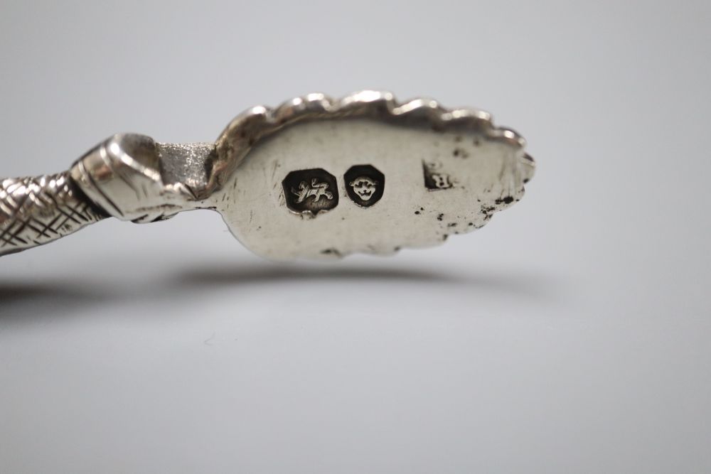 A pair of George IV silver harlequin sugar nips, Rawlings & Summers?, London, 1829, 11.3cm.